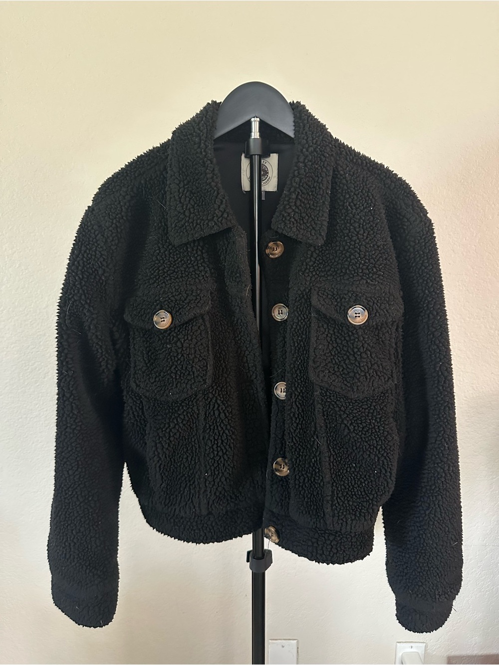 Ashley Vintage Charm Black Sherpa Button-Front Jacket Size Medium